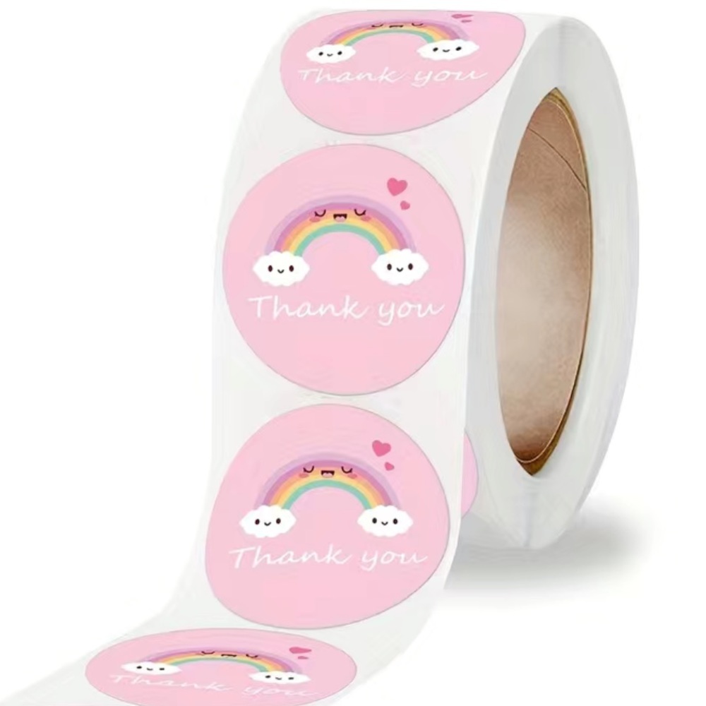 500 “Thank You” Pink Rainbow Stickers